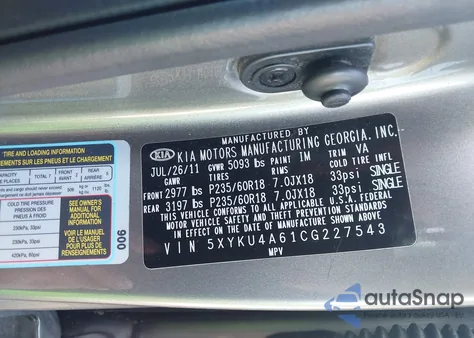 2012 Kia Sorento Ex from USA, damaged, VIN 5XYKU4A61CG227543